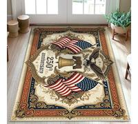 Eagle Area - Alfombra patriótica vintage con banderas de campana para aniversario, rojo, antideslizante, parte trasera rectangular, decoración de baño, lavandería, cocina, entrada, 3 x 5 pies