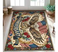 Eagle Area - Alfombra patriótica vintage con banderas de rosas para aniversario, color rojo, de pelo bajo, suave, resistente a las manchas, para entrada, baño, lavandería, decoración de 3 x 5 pies