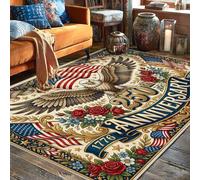 Eagle Area Alfombra patriótica vintage con banderas de rosas para aniversario, color rojo, de pelo bajo, rectangular, para sala de estar, dormitorio, debajo de la mesa, decoración de comedor, 5 x 7