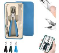 Eagle Beak Angled Nail Clippers 3-Piece Set, Eagle Beak Nail Clippers For Ingrown Toenails, Wide Jaw Opening Anti-Splash Slanted Nail Clipper For Thick Nails, Ingrown Care (BLUE)