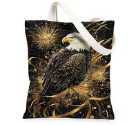 Eagle - Bolsa de lona para mujer, diseño de fuegos artificiales y atrevidos, color dorado, lavable, reutilizable, ideal para el día a día, Dorado, 13x15 Inch