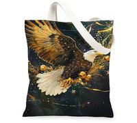 Eagle - Bolsa de lona para mujer, diseño dinámico y atrevido, bolas doradas, alas N/A, negro, lavable, reutilizable, ideal para viajes de compras, oficina, biblioteca, casual, 13 x 15 pulgadas