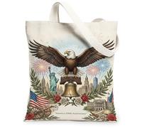 Eagle - Bolsa de lona para mujer, patriótica vintage, estatua de la libertad, fuegos artificiales, día de la independencia, lavable, reutilizable, ideas para familiares, amigos, colegas, lectura, amor