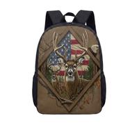 Eagle Deer Patriotic - Mochila escolar de 17 pulgadas, bandera de Estados Unidos, vida silvestre, naturaleza, bosque, montaña, escena escolar, para niños, estudiantes y adolescentes, 01., L