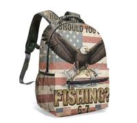 Eagle Fishing Graphic - Mochila de 16 pulgadas con diseño de bandera americana, mochila de viaje patriótica vintage para hombres, niños y niñas, 01., L, Casual
