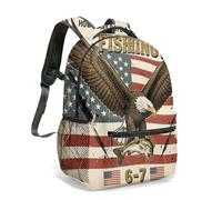 Eagle Fishing Graphic - Mochila de 16 pulgadas con diseño de bandera americana, mochila de viaje patriótica vintage para hombres, niños y niñas, 03., L, Casual