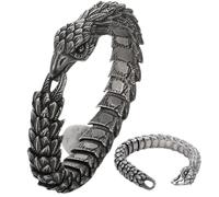 Eagle Head Titanium Steel Bracelet,Vintage Eagle Head Link Curb Chain Bracelet,Creative Punk Style Snake Shaped Eagle Bracelets,Steel Braided Animal Chain Bracelets(Black,18cm/7.09in)