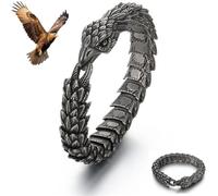 Eagle-Head Titanium Steel Bracelet,Vintage Snake Shape Eagle-Head Bracelet for Men,Creative Punk Style Snake-Shaped Eagle Bracelets,Black Beak Link Curb Chain Bracelets Jewelry Gifts (21cm/8.27in)