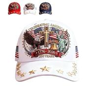 Eagle & Liberty & Cross, United States 250th Anniversary Hat, Adjustable Patriotic Baseball Cap (White)