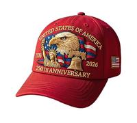 Eagle & Liberty - United States 250th Anniversary Hat, Adjustable Bald Eagle Printed Patriotic Baseball Cap for Men Women (Red)
