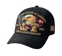 Eagle & Liberty - United States 250th Anniversary Hat, Adjustable Bald Eagle Printed Patriotic Baseball Cap for Men Women (Black)