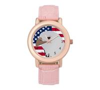 Eagle on The American Flag - Reloj de pulsera para mujer, elegante, analógico, de cuarzo, correa de piel