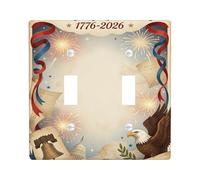 Eagle - Placa de cubierta de interruptor de luz doble, diseño patriótico vintage de campana de libertad, fuegos artificiales, día de la independencia, plástico rojo, tamaño estándar, placas