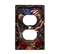 Eagle - Placa de pared dúplex con diseño de rosas patrióticas, estrellas, día de la independencia, plástico, tamaño estándar, doble toma de corriente, para decoración del hogar, sala de estar