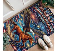 Eagle Runner - Tapete patriótico con diseño de caballos y fuegos artificiales para el Día de la Independencia, color azul, antideslizante, alfombra rectangular para cocina, pasillo, lavandería