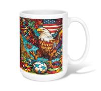 Eagle Taza de café de cerámica, vibrante bola de fútbol festiva, flores de verano, multicolor, novedosa taza de té con asa, ideal para amistad, familia, colegas, profesores, personal de amor, 15 onzas