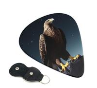 Eagle under the stars - Paquete de 6 púas de guitarra con soporte de cuero para púas de guitarra, bolsa para llaves, púa de arte abstracto para guitarra eléctrica acústica, ukelele de 0.46 mm
