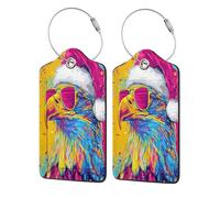 Eagle Wearing Santa Hat with Sunglasses Luggage Tag for Suitcase 2 Pack Leather Luggage Tag with Privacy Flap Name ID Label and Metal Loop for Women Men Travel
