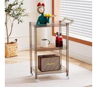 Eagleize Carrito de barra de acrílico, carrito rodante de 3 niveles con ruedas y asa, organizador de almacenamiento de mesa lateral transparente, carrito de servir, estante móvil multifunción, 16.7 x