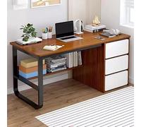 Eagleize Escritorio para computadora con cajones y estantes de almacenamiento, moderno escritorio de oficina en casa, escritorios de estudio, escritorios de esquina de madera pequeña con base de metal