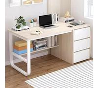 Eagleize Escritorio para computadora con cajones y estantes de almacenamiento, moderno escritorio de oficina en casa, escritorios de estudio, escritorios de esquina de madera pequeña con base de metal