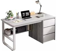 Eagleize Escritorio para computadora con cajones y estantes de almacenamiento, moderno escritorio de oficina en casa, escritorios de estudio, escritorios de esquina de madera con base de metal (gris