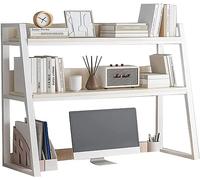 Eagleize Estantería de escritorio de madera para escritorio de computadora, organizador de estantería de 2 niveles, estante de almacenamiento multiusos para muebles de oficina en casa (blanco, 37 x 13