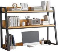 Eagleize Estantería de escritorio de madera para escritorio de computadora, organizador de estantería de 2 niveles, estante de almacenamiento multiusos para muebles de oficina en casa (negro, 22 x 13