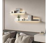 Eagleize Estantes flotantes con luces LED, estante de exhibición flotante con luz LED iluminada integrada, juego de 2 estantes de metal montados en la pared, estante de exhibición colgante (blanco