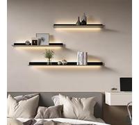 Eagleize Estantes flotantes con luces LED, estante de exhibición flotante con luz LED iluminada integrada, juego de 2 estantes de metal montados en la pared, estante de exhibición colgante (negro, 80