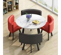 Eagleize Juego de 4 mesas y sillas redondas de cocina de 31.5 pulgadas, juego de mesa y silla de oficina, mesa de negociación pequeña para sala de conferencias, mesa de comedor de madera con sillas