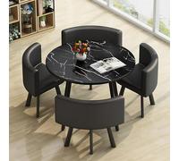 Eagleize Juego de 4 mesas y sillas redondas de cocina de 31.5 pulgadas, juego de mesa y silla de oficina, mesa de negociación pequeña para sala de conferencias, mesa de comedor de madera con sillas