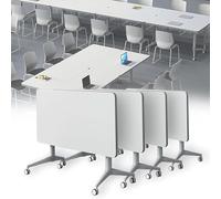 Eagleize Mesa de conferencias plegable, mesa de entrenamiento móvil con ruedas, mesas de reunión con tapa abatible blanca, mesas de reunión rectangulares para seminarios de oficina y aula (paquete de