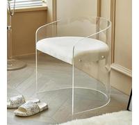 Eagleize Moderna silla de tocador de acrílico, silla de escritorio transparente, sillas de comedor sin brazos, sillas de tocador para dormitorio, taburete de cristal con respaldo, cojín suave y marco