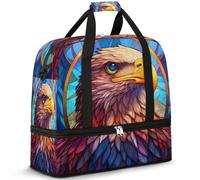 Eagles Head - Bolsa de viaje con diseño de pájaro étnico para mujeres y hombres, bolsa de deporte plegable para gimnasio, fin de semana, para la noche, con compartimento para zapatos, multicolor