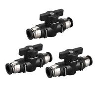 Eagles Válvula de bola neumática, 6 mm x 6 mm OD Push to Connect, válvula de control de flujo de aire, accesorios de aire PBT de conexión rápida recta de conexión rápida (paquete de 3, negro, métrico)