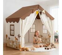 EagleStone - Tienda de campaña para niños con guirnaldas y alfombra suave, tienda de juegos de interior, cabaña y cama tienda, esquina acogedora para niños y niñas a partir de 3 años, color beige