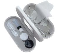 eagosion Estuche 2 en 1 para gafas y lentes de contacto con paño de limpieza integrado, espejo integrado, pinzas multifunción y botella de solución, kit de viaje portátil de doble capa para gafas y
