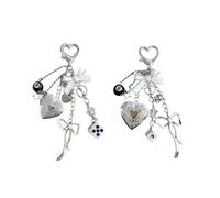 Eagyrosi Y2K - Llavero retro con marco de fotos con dijes de lazo de estrella de dados de billar, paquete de 2 llaveros de corazón plateado vintage