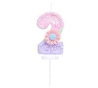 EAKE Vela de cumpleaños número 2 con flor, caramelo, macarrón, purpurina, 2 velas de cumpleaños para niñas y mujeres, tema dulce, 2º cumpleaños, boda, aniversario, fiesta, decoración de tartas