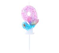 EAKE Vela de cumpleaños número 9 de sirena, purpurina rosa y azul con perla, concha marina y cola de pez, decoración de pastel con temática del océano 9 para decoración de tartas bajo el mar