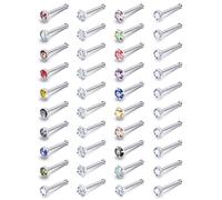 Eakxnig Anillos de nariz de 18 g, 20 g, 22 g, tornillo en forma de L, aretes rectos de nariz de circonita cúbica superior de 1,5 mm, 2 mm, 2,5 mm, 3,5 mm, 4 mm, acero quirúrgico, joyería de calibre 18, calibre 20, calibre 22, anillos de nariz para mujeres y hombres, Metal Cristal, circonita cúbica