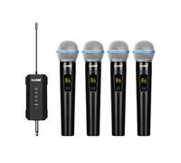 ealsem ES-384 UHF 4-CH Sistema de micrófono inalámbrico de mano/solapa/auriculares, rango de 180 pies, receptor recargable, Plug and Play para karaoke, eventos en vivo (4 canales de mano)