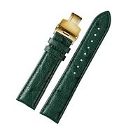 EAMOM 18 mm 20 mm 22 mm Patrón de bambú de alta calidad Correa de vaca suave Hombres de mariposa Hebilla avestruct de cuero Pulsera de banda verde(D golden Folding,18mm)
