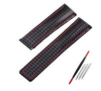 EAMOM Correa de cuero genuino con patrón de fibra de carbono, 20mm, 22m, para reloj tag he-uer F1, pulsera de reloj de cuero (Color : Black red no, Size : 22mm)