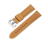 EAMOM Correa de reloj de cuero genuino para Panerai, correa de cuero de vaca Crazy Horse, pulsera para hombre, correa de reloj lisa de 20mm, 22mm, 24mm y 26mm (Color : Light Brown-Silver, Size : 22m
