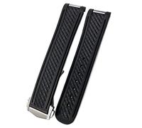 EAMOM Correa de reloj de silicona de goma de 20mm para obtener un ajuste para Omega Seamaster 300 AT150 Pulseras de banda de hebilla de acero Aqua Terra Ultra Light 8900(Black 1 Pointed)