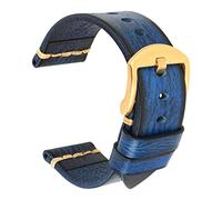 EAMOM Maikes correa de cuero genuino para reloj Galaxy, correa de 20mm, 22mm y 24mm, pulsera de reloj Tissote Timex Omega(Deep Blue-Gold,20mm)