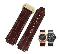 EAMOM Nueva correa de reloj negra marrón de goma de cuero de vaca auténtico 26 * 19mm, para Hublot BIG BANG correa de reloj hebilla inoxidable (Color : Brown Gold, Size : 26-19mm)