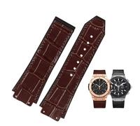 EAMOM Nueva correa de reloj negra marrón de goma de cuero de vaca auténtico 26 * 19mm, para Hublot BIG BANG correa de reloj hebilla inoxidable (Color : Brown no buckle, Size : 26-19mm)